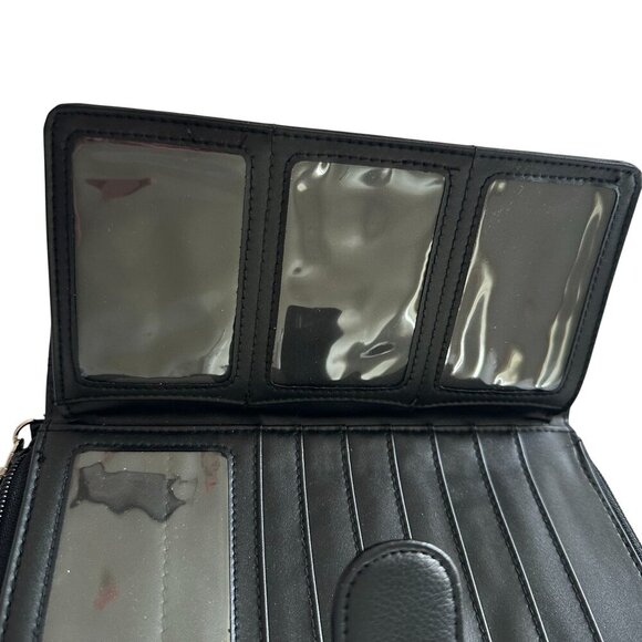 Black Faux Leather Wallet Women Wristlet Strap Multiple Card Slots Zipper Snap - Picture 2 of 15